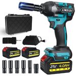 L1NXIXI Cordless Impact Wrench for Ma-Kita 18V, 1/2" Impact Driver with Brushless Motor High Torque 1000N.m/740 Ft-lbs, 3000RPM Electric Impact Wrenches with 2 * 4.0Ah Battery & Charger, 6 Sockets