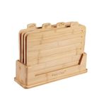 Fiery Chef Bamboo Cutting Board Set of 4 - Wood Cutting Board Set with Holder, Chopping Boards Set with Food Icons, Juice Groove - Ideal for Meat, Fish, Bread, Vegetable, Fruit Chopping