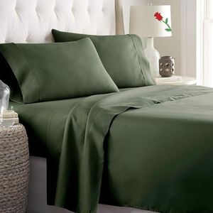 ForZzz 4 Piece Single Bed Sheet Set-2000TC Bedding Sheets & Pillowcases -Breathable Bedding - Wrinkle, Fade, Stain Resistant-Deep Pocket Flat Fitted Bed Sheet Set (Cypress, Queen)