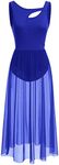 Lyrical Dance Costume for Women Contemporary Dancewear Sleeveless Cut Out Front Mesh Tulle Maxi Dress Ballet Leotard Tank Bodysuit One-Piece Dance Costumes for Competition Practice Latin Royal Blue M