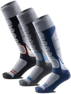 WEIERYA Merino Wool Ski Socks 3 Pairs Pack for Skiing, Snowboarding, Outdoor Sports Performance Sockss Black Grey Blue L 3 Pairs