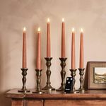 Lights4fun Set of 6 TruGlow® Flameless LED Taper Candles Battery Operated Distressed Autumnal Orange Real Wax with Timer and Remote Control Indoor Use