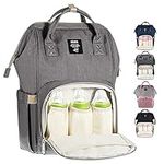 MUIFA Diaper Bag Multi-Function Waterproof Travel Backpack for Baby Care with Insulated Pockets, Large Capacity, Durable (Grey)