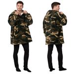 Dreamscene Camo Oversized Hoodie Blanket Ultra Soft Plush Sherpa Fleece Wearable Warm Hooded Throw Cosy Giant Sweatshirt - Green Khaki