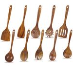 FJNATINH 10 PCS Wooden Spoons for Cooking - Teak Wooden Kitchen Utensil Set - Cooking Mixing Baking - Non-stick Healthy Kitchen Cookware Gifts for Women Housewarming Gifts