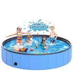 Dog Pool 86.6"x15.7", Instraella Extra Large Foldable Plastic Pool for Large Dogs, 0.55mm Durable and Collapsible Pet Bathing Tub Portable Outside Swimming Pool for Kiddie and Dogs