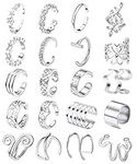 Milacolato 20Pcs Adjustable Ear Cuffs Earrings Set for Women Stainless Steel Non-Piercing Cartilage Clip On Wrap Earring Set Silver