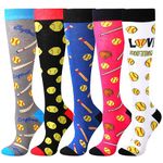 Shinymoon 5 Pairs Novelty Volleyball Soccer Softball Socks for Women Men, Funny Sports Series High Socks Sports Lover Gifts, Softball, One size