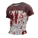 I'm Finee Halloween Costume T-Shirt Mystery Bloody Hand 2024 Killing T-Shirt Scary Adults Shirt Bloody Handprint Mens T-Shirt Bloody T-Shirt Spooky T-Shirt Men Horror Movie T-Shirt