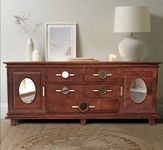 CORSICA DESIGNS Mirror Accent 6FT Wooden Storage Cabinet for Living Room, Bedroom, Dining and Home, Modern Sideboard Organizer with Drawers and Shelving, Large Console Table for Hall and Entryways