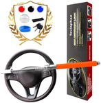 Tevlaphee Steering Wheel Lock Anti Theft Car Device Universal Car Theft Prevention Car Lock Adjustable Double Hook Emergency Hammer Window Breaker Self Defense Heavy Duty Secure (Orange)