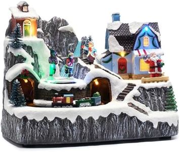 Valery Madelyn Christmas Village Scene with LED Lights and Train, Battery Operated Musical Resin House Gift for Christmas Home Indoor Decorations,Santa Claus and Winter Wonderland Cottage, 9 Inch