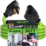 GEARit 50-Amp Extension Cord for RV and EV, 250-Volt, 4-Prong, Compatible with Tesla Model 3 Model Y Model X Model S, NEMA 14-50P to 14-50R 6/3, 8/1 STW AWG Gauge, Charging, Waterproof, 30 ft, Green