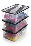 KD ZONE Bread box Plastic jars & Container for kitchen Multi Storage container with Lid, Pack of 3 Set, Black Lid, 2000ml