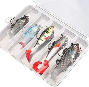 DONQL Kit di esche da pesca morbide, esche da pesca per trote d'acqua dolce, spigola, salmone, include esche vibranti, esche artificiali in silicone con scatola (5 pezzi)