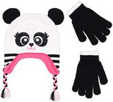 Girls Knitted Animal Beanie Winter Hat and Glove Set [4015] (Panda)