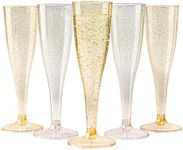 MATANA 240 Premium Elegant Plastic Champagne Flutes, 133ml - Gold & Silver Glitter Toasting Glasses for Cocktails, Dessert - Reusable Prosecco Glasses for Weddings, Birthdays & Parties