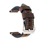 Berfine Dark Brown 20mm Genuine Leather Wristwatch Watch Band Oil Tan Vintage Strap for Men with Stainless Buckle