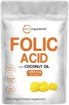 Folic Acid 1,000 mcg, 500 Coconut Oil Softgels (1mg) | Essential Prenatal Vitamins (Vitamin B9) | 1,667 mcg DFE | Third Party Tested, No Artificial Colors or Flavors | Non-GMO, Gluten Free