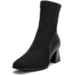 Zelaprox Women's Square Toe Ankle Boots Low Block Heel Chelsea Boots Back Zipper Comfortable Mid Calf Booties Shoes