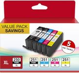 USEHOTI PGI-250XL CLI-251XL Compatible for Canon 250 and 251 Ink Cartridges work with Canon PIXMA MX922 MX920 IX6820 MG5520 MG7520 IP8720 MG6620 (PGBK Black Cyan Magenta Yellow, 5XL Pack)