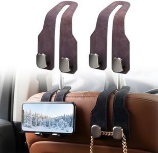 Fauppt Headrest Hooks for Car Car Seat Hooks for Headrest,2026 Hooks for Purses and Bags Cute Car Purse Holder,Twinhook Leather Car Headrest Hangers Seat Back Organizers for Travel (Brown-2)