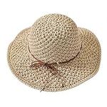 Womens Sun Straw Hat Ladies Foldable Straw Hat Wide Brim Sun Hat Bowknot Adjustable Beach Cap Elegant Bucket Hat UPF 50 UV Protection Hat Comfortable Breathable Sun Visor Hat for Outdoor Activities