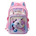 PALAY 2 in 1 Unicorn Backpack Messenger Bag 16'' Cartoon School Backpack for Girls Gift for Kids Primary (Pink)