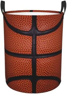 Basketball Print Laundry Basket Waterproof Oxford Fabric Collapsible Laundry Hamper Round Dirty Clothes Storage Bin Toy Organizer with Handles for Bedroom Bathroom College Dorm Living Room Nursery