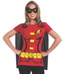 Rubies Costume DC Comics Women's Robin T-Shirt with Cape and Eye Mask, Red, X-Large