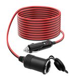 Hoembpn 13FT/4m Car Cigarette Lighter Socket Extension Cord Wire Cable 17AWG with Male Plug,12V/24V Waterproof Heavy Duty Female Socket Charger Lead Adapter with LED and 15A Fused