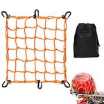 Heavy Duty Motorbike Bungee Cargo Net with 6 Hooks, Motorcycle Helmet Cargo Net Travel Luggage Rack Stretchable Elastic Bike Load Cargo Securing, for Motorcycle, Bike (30X30cm, Orange)