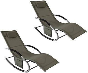 SoBuy Lot de 2 Chaises Longues Transat Pliable Jardin Fer – Bain de Soleil Ergonomique à Bascule Relax – Fauteuil Extérieur Confortable Plage pour Terrasse Balcon Camping, Marron, OGS28-BRx2
