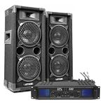 Max Dual 6" Passive DJ Speaker System with Skytec SPL500 Power Amplifier 1200W - Complete DJ Disco Party Audio Setup with Speaker Cables Included