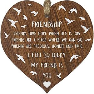 Friends Give Hope Hanging Wooden Heart Sign Plaque - Friendship Gifts for Women Ladies, Thoughtful Gifts for Special Best Friend Plaques with Quotes, Friendship Quotes, Dark Wood Hearts Sign