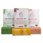 i-Yush Naturals: Handmade, Vegan & Cold-pressed Soap, Moisturizing Ayurvedic Body Soap Bar, Premium Pure Natural Soap bars for face and body for Men and Women (Pack of 3- Saffron,Rose, Basil)