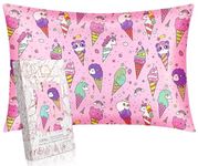 Miss Adola 1 Pack Kids Pillowcase - Queen Size 30 x 20 Inches 19 Momme Mulberry Silk Zipper Pillow Case for Hair and Skin Cute Cartoon Kawaii Cream Unicorn Silk Pillowcase for Teens Girls Boys