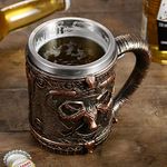 Meyas Stainless Steel Bull Head Beer Mug Tankard, Single Handle Beer Mug, Drinking Cup Coffee Mug, Medieval Drinkware Mug for Beverage Juice Beer Coffee, Birthday Gift for Men Dad, Bar Decoration 17oz