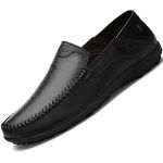 Go Tour Men's Premium Genuine Leather Casual Slip on Loafers Breathable Driving Shoes Fashion Slipper, C-black, 10