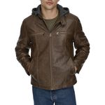 Levi's Men's Faux Leather Hooded Racer Jacket, Saddle, Small