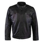 Bertanni London Men's Real Leather Cafe Racer Motor Bike Jacket Black, S