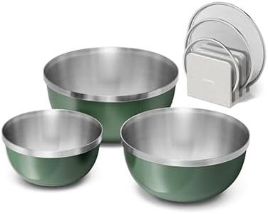 Caraway 7-Piece Mixing Bowl Set with Lids and Lid Storage Organizer - 6 qt, 4 qt, 2 qt Stainless Steel Bowls with Tempered Glass Lids - Non-Toxic, PFAS-Free - Sage