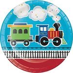 Creative Converting PC322203 All Aboard Blue Boy's 1st Birthday Party Paper Dinner Plates Colourful Train 8 Pcs, Multicolor