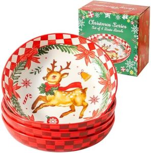 Tikooere Christmas Collection 42 OZ Pasta Plates Bowls Set of 4, Design Ideal for Family Gatherings Dinners Parties and Daily Meals, Versatile Pasta Bowls Plate Bowls for Holiday Entertaining
