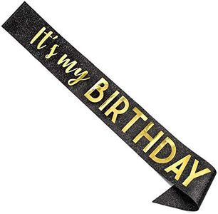 CORRURE 'It's My Birthday' Glitter Sash With Metallic Gold Foil - Black Glitter Sash for Men and Women - Birthday Sash for 18th 21st 25th 30th 40th 50th or Any Other Bday - Great Party Favors Supplies