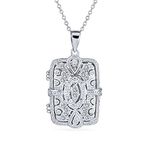 Bling Jewelry Traditional Filigree Infinity Rectangle Essential Oil Perfume Diffuser Victorian Vintage Style Locket Pendant Necklace for Women .925 Sterling Silver