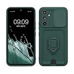 kwmobile Plastic Case Compatible with Samsung Galaxy A54 5G - Case with Metal Stand Card Slot Finger Holder - Moss Green