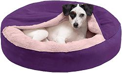 Petslover - Round Snuggery Hooded Dog Bed with Attached Blanket, Calming Anti-Anxiety Hooded Donut Bed, and More for Dogs and Cats - Multiple Colors, Sizes, and Styles Purpal (Small)