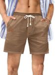 JMIERR Men's Casual Cotton Linen Shorts - Drawstring Summer Beach Stretch Golf Dress Shorts 5 inch Polo Shorts with Pockets for Men Elastic Waist, 2XL, Pale Khaki