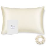 ALASKA BEAR Silk Pillowcase for Hair and Skin Bliss Standard UK Size Pillow Slip Cover for Women w/Gentle Silk Scrunchie Gift Set (1pc, Cream)